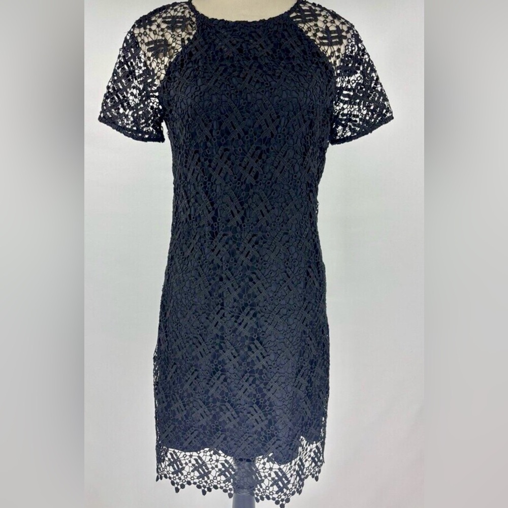 Anne Fontaine Cocktail Dress Black Lace 40 Short Sleeve Sheer Layered NWT